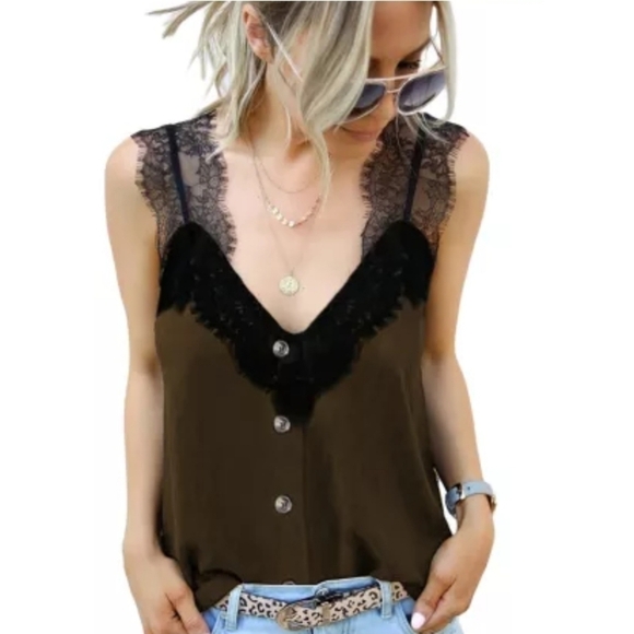 OLIVE Gypsy Chic Olive & Black Lace - Picture 1 of 4